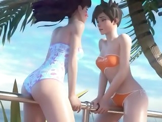 D.Va and Tracer on Vacation Overwatch (Animation W/Sound)
